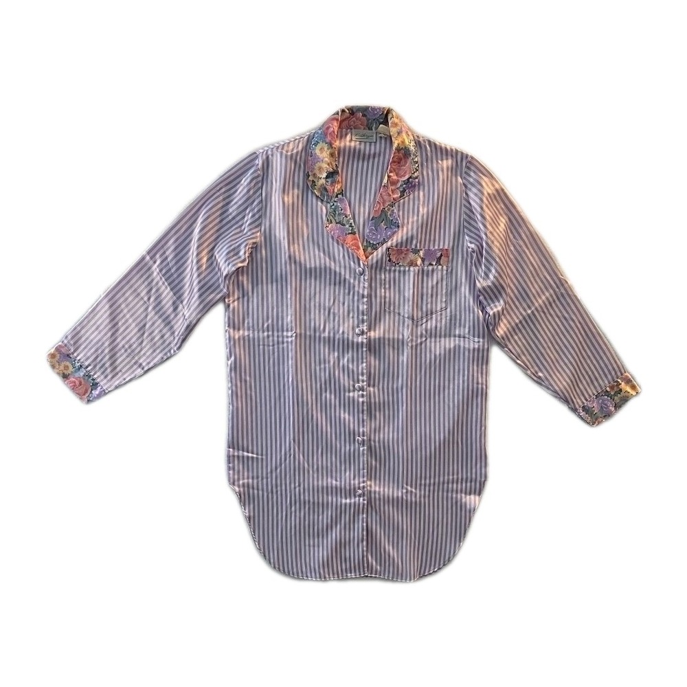 Vintage Purple/White Striped Floral Katheryn Sleepshirt - Size M